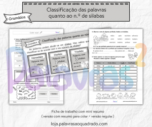 FB classificação sílabas (1) Classificação das palavras quanto ao n.º de sílabas