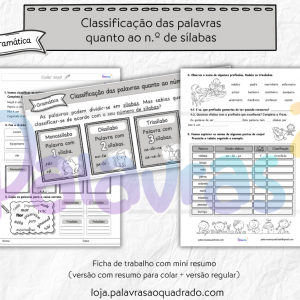 Classificação das palavras quanto ao n.º de sílabas
