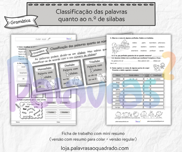 Classificação das palavras quanto ao n.º de sílabas