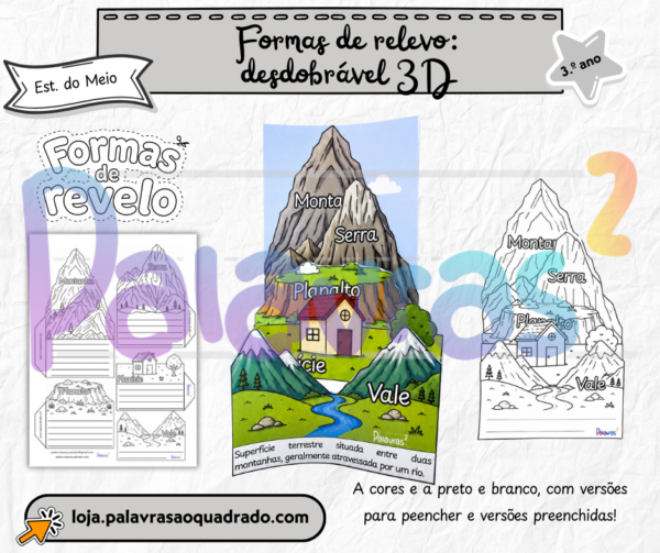 Formas de relevo: desdobrável 3D
